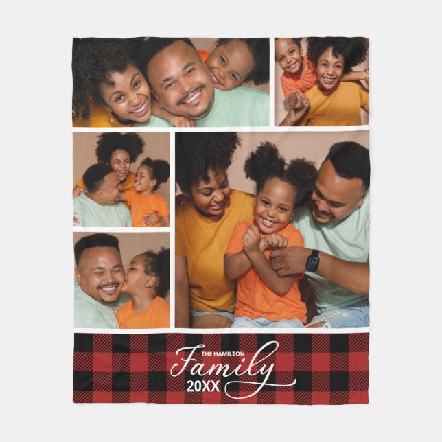 Family Photo Collage Red Buffalo Play Fleecefilt (Framsidan)