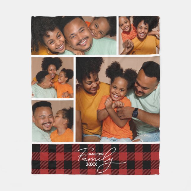 Family Photo Collage Red Buffalo Play Fleecefilt (Framsidan)