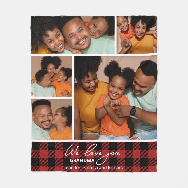 Family Photo Collage Red Buffalo Play Fleecefilt (Framsidan)