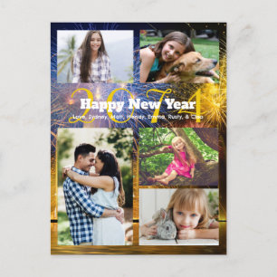 Family Photo Collage Red Guld New Years Hälsning Helg Vykort