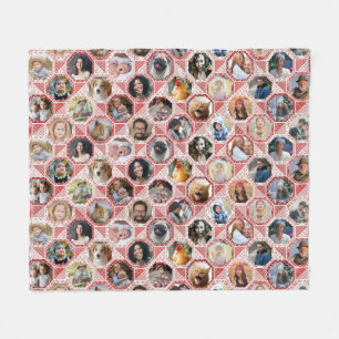 Family Photo Collage Red Quilt Titta 28 Anpassning Fleecefilt
