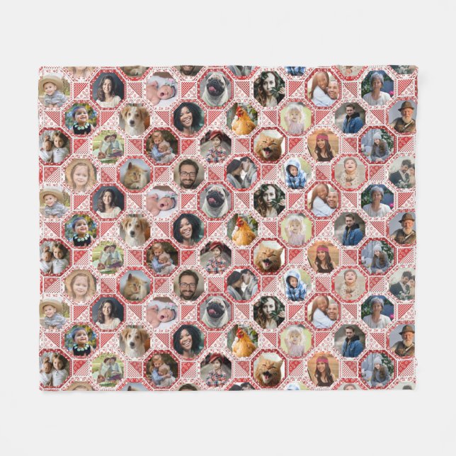 Family Photo Collage Red Quilt Titta 28 Anpassning Fleecefilt (Framsidan (Horisontell))