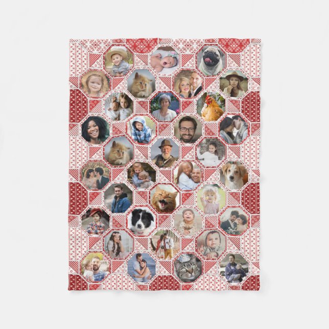 Family Photo Collage Red Quilt Titta 35 Bilder Lg  Fleecefilt (Framsidan)