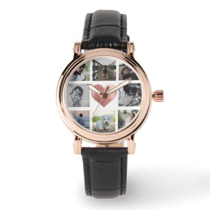 Family Photo Collage Ro Heart Keepsaké Chic Armbandsur