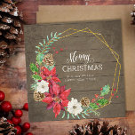Family Photo Collage Rustic Wood n Guld Blommigt Julkort<br><div class="desc">Familjefotokollage med en modern vattenfärgsutandning av blommigten i snyggten,  handmålade teckningar för familjens Julhälsningar kort. Rik Emerald,  gröntens bakgrund i skogen släcker vattenfärgen blommor och bladkrans. Ditt foto på den motsatta sidan med ditt meddelande har lätt ändrats på framsidan och baksidan! Art copyright Audrey Jeanne Roberts.</div>