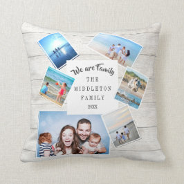 Family Photo Collage Rustic Wood Scattered Kudde