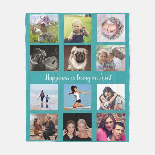 Family Photo Collage Teal Moster Fleecefilt (Framsidan)