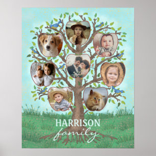 Family Photo Collage Träd 8 Bilder + Namn Easy Poster