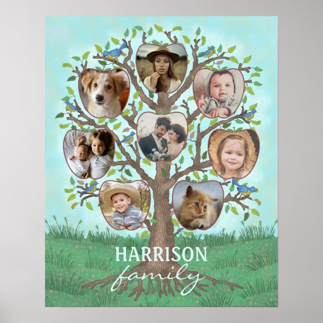 Family Photo Collage Träd 8 Bilder + Namn Easy Poster (Framsidan)
