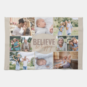 Family Photo Collage Tro Quote Neutralt Beige Kökshandduk
