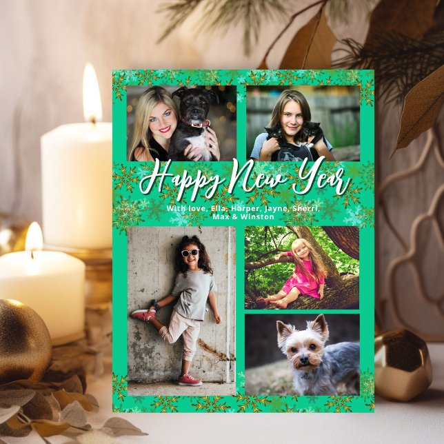 Family Photo Collage Turcos New Years Hälsning Helg Vykort (Skapare uppladdad)