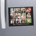 Family Photo Collage - Välj ditt Färg-magnet<br><div class="desc">Modern,  minimalistisk,  enkel 12 fotofamiljfoton med Namn-kylarmagnetkort - svart och vitt eller Välj din bakgrund färg</div>