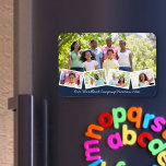 Family Photo Collage w Zigzag Photo Strip Blue Magnet<br><div class="desc">Skapa en egen fotokollage med flexibel magnet med några av dina favoritfoton i familjen. Mallen är ett redo som du kan använda för att lägga till fem foton och din anpassningsbar. Exempelformuleringen lyder "Vår Woodland Camping Vacation 20xx" som du naturligtvis kan redigera eller ta bort som du vill. Huvudfotot används...</div>