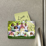 Family Photo Collage w Zigzag Photo Strip Grönt Magnet<br><div class="desc">Skapa en egen fotokollage med flexibel magnet med några av dina favoritfoton i familjen. Mallen är ett redo som du kan använda för att lägga till fem foton och din anpassningsbar. Exempelformuleringen lyder "Vår Woodland Camping Vacation 20xx" som du naturligtvis kan redigera eller ta bort som du vill. Huvudfotot används...</div>