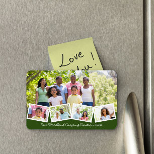 Family Photo Collage w Zigzag Photo Strip Grönt Magnet