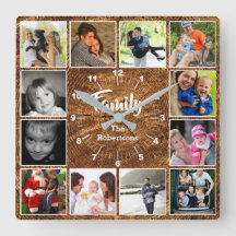 Family Photo Collage Wall Clock - Träd Ringar