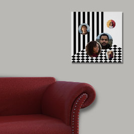 Family Photo Collage White Black Rand Checker Poster