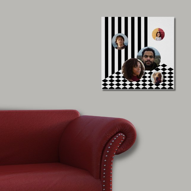 Family Photo Collage White Black Rand Checker Poster (Family Photo Collage White Black Stripes Checker Poster)