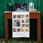 Family Photo Collage White Kökshandduk<br><div class="desc">Anpassa den här kökshandduken med 13 kvadratiska foton ordnade i en rutnätslayout,  med en stor bild och resten liten. Lägg till namn eller anpassningsbar i familjen längs grund i chic grått.</div>