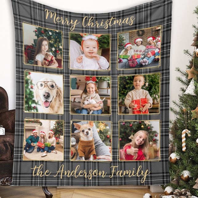 Family Photo Collage Winter Grått Patchwork Play Fleecefilt (Skapare uppladdad)