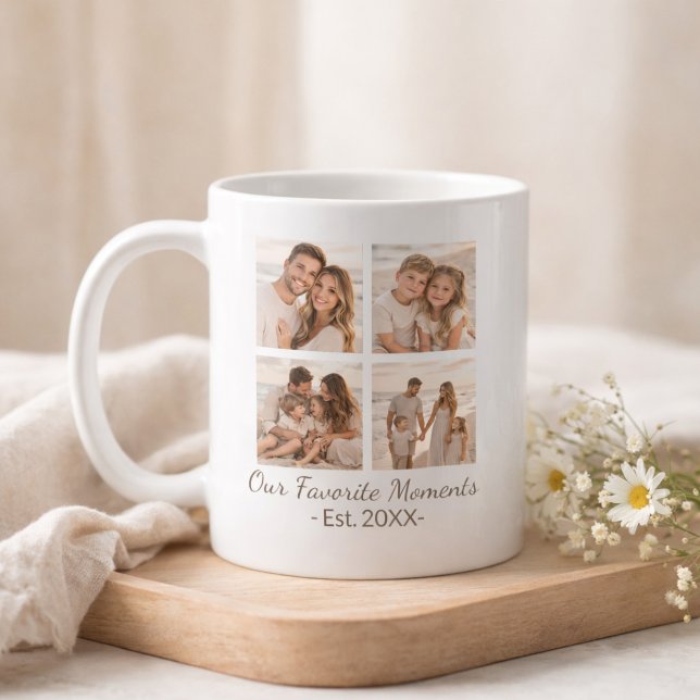 Family Photo Collage with Custom Text Kaffemugg (Skapare uppladdad)