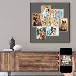 Family Photo Collage Wood look Ram Warm Grått Poster<br><div class="desc">Familjefotokollage med 6 av dina favoritfoton, kalligrafi och lätt träsket ser ut ram. Fotomallen är redot för dig att lägga till foton som visas i liggande och porträtt-format. Bakgrunden till "familjen" i färg och ord är färgad varmt grått och du kan gärna redigera det här till kostym din hemskör -...</div>