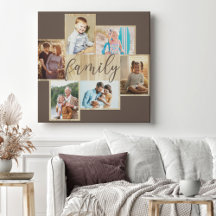 Family Photo Collage Woodgrain Ram Brown Canvas