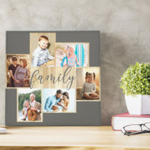 Family Photo Collage Woodgrain Ram Warm Grått