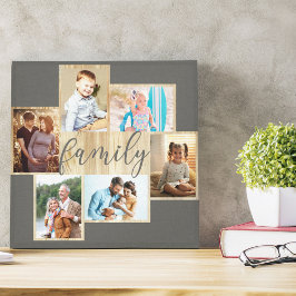 Family Photo Collage Woodgrain Ram Warm Grått Canvastryck