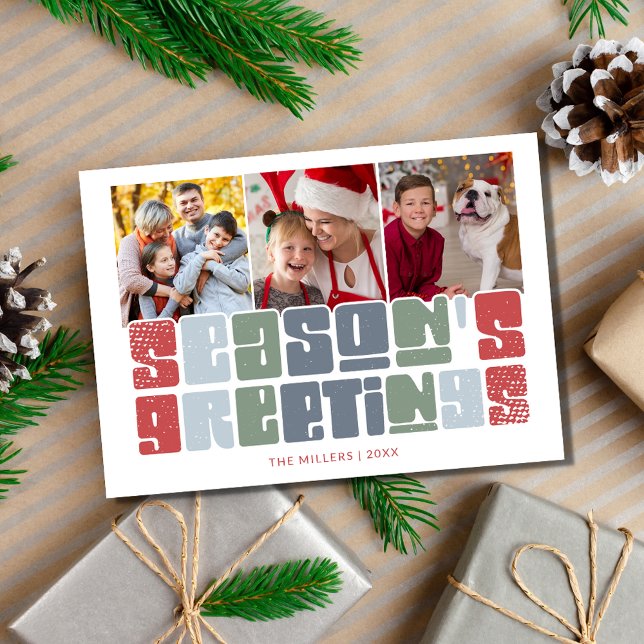 Family Photo Colorful Retro-Helgdag Julkort (Family Photo Colorful Retro Christmas Holiday Card)