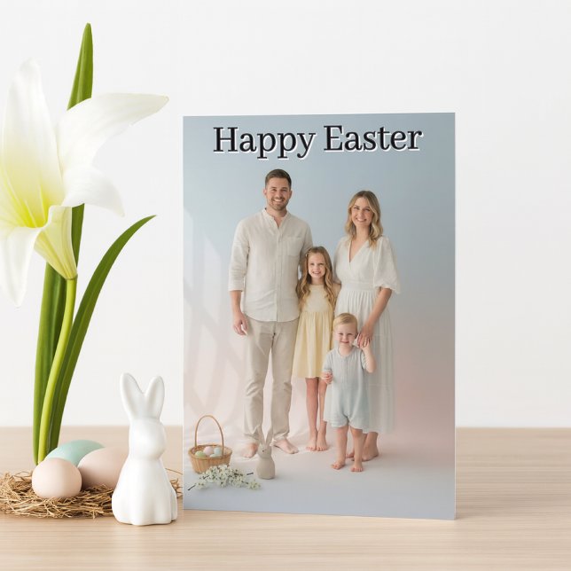 Family Photo Easter Holiday Folded  Kort (Simple modern family template photo card with inside greeting )