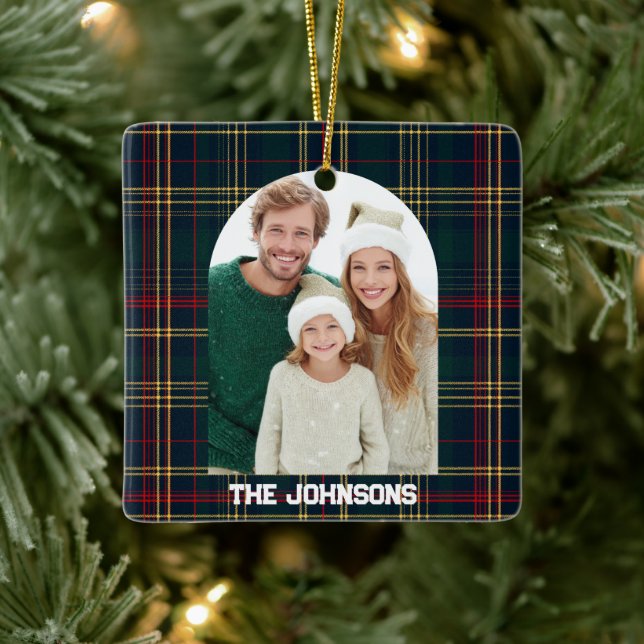 Family Photo Elegant Christmas Plaid Ornament (Träd)