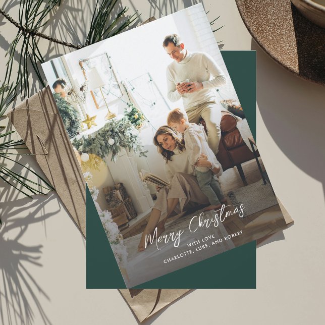 Family Photo Elegant-jul Julkort (Elegant Christmas Family Photo Rustic Script Typography Greeting Card)