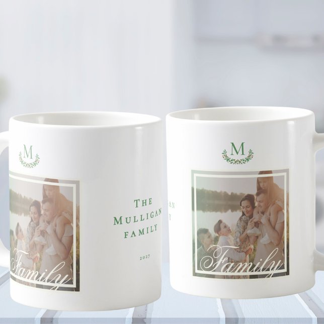 Family Photo elegant Monogram WAN Kaffemugg (Skapare uppladdad)