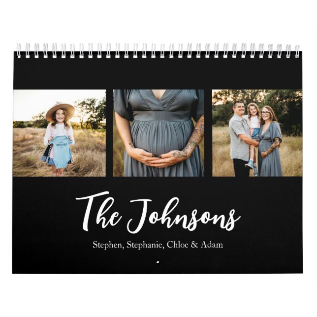 Family Photo Elegant Script Black  Kalender (Omslag)