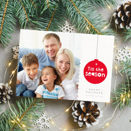 FAMILY PHOTO festive christmas hälsning bauble red Julkort