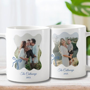 Family Photo Gift for Mamma 2-Photo Blue Bow Kaffemugg