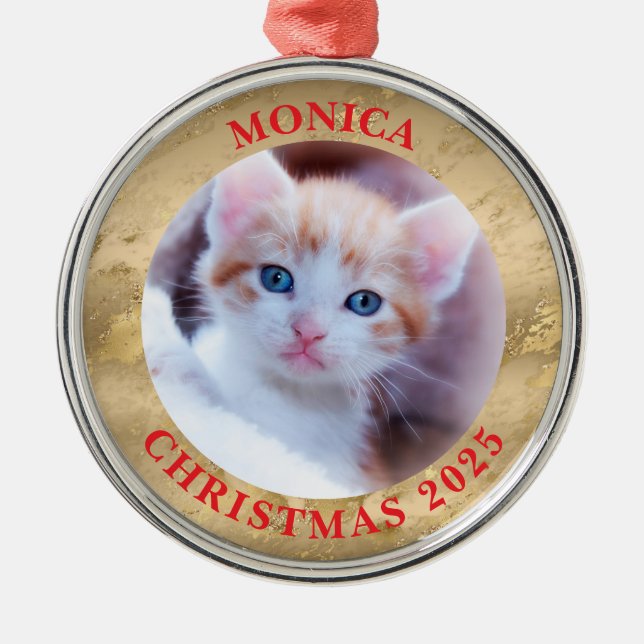 Family Photo Glam Guld Marble Gräns Julgransprydnad Metall (Framsidan)