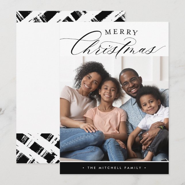 FAMILY PHOTO God jul calligraphy black Julkort (Fram/baksida)