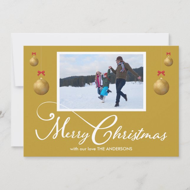 Family Photo God jul Calligraphy Guld Julkort (Framsida)