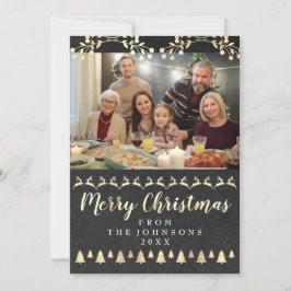 Family Photo God jul Guld Classy Rustic Julkort
