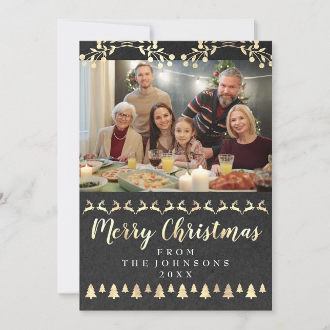 Family Photo God jul Guld Classy Rustic Julkort (Framsida)