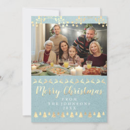 Family Photo God jul Guld Kraft Blue Julkort
