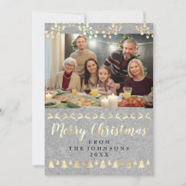 Family Photo God jul Guld Kraft Grått Julkort