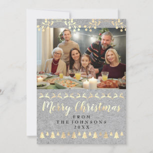 Family Photo God jul Guld Kraft Grått Julkort
