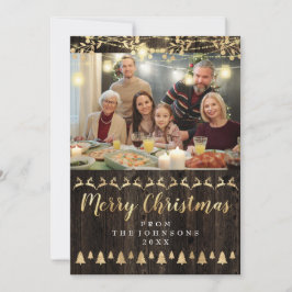 Family Photo God jul Guld Ljus Rustic Julkort