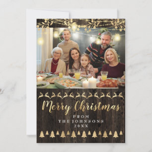 Family Photo God jul Guld Ljus Rustic Julkort