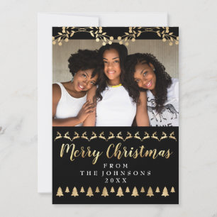 Family Photo God jul Guld Ornamental Julkort