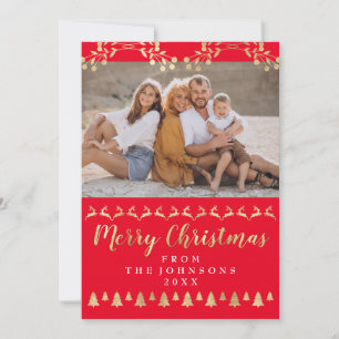 Family Photo God jul Guld Red Classy Julkort