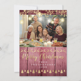 Family Photo God jul Guld Rosa Rustic Julkort